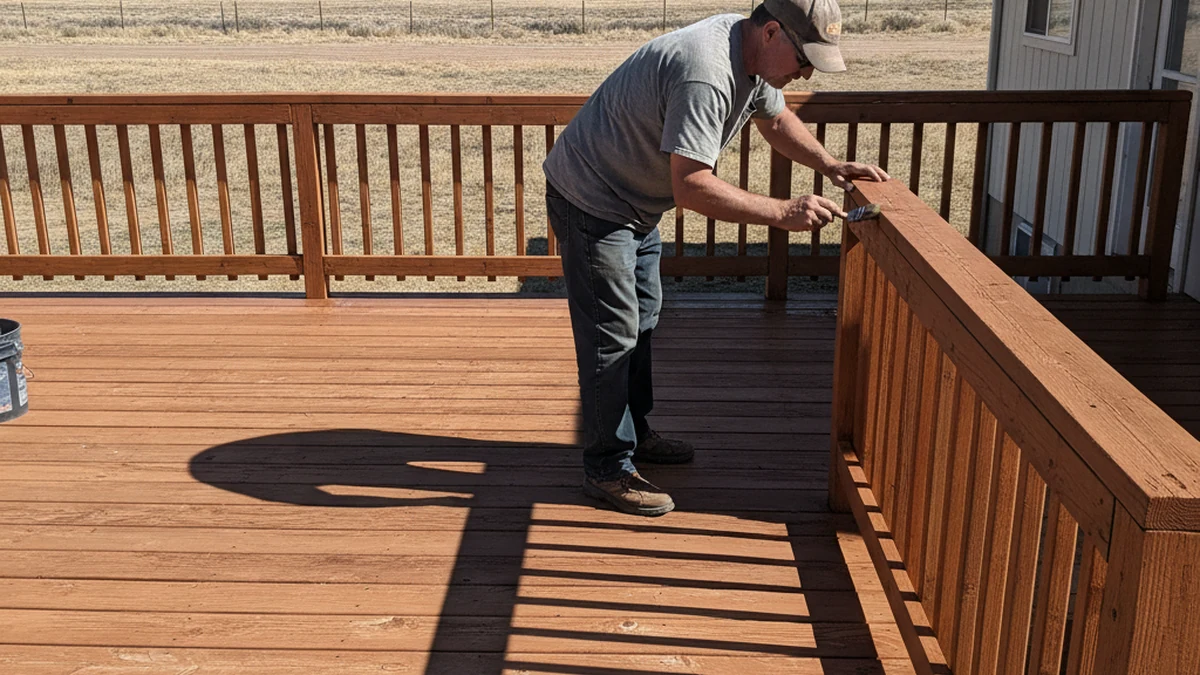 Deck staining UV protection Rock Springs Wyoming Sweetwater County high altitude wind exposure residential
