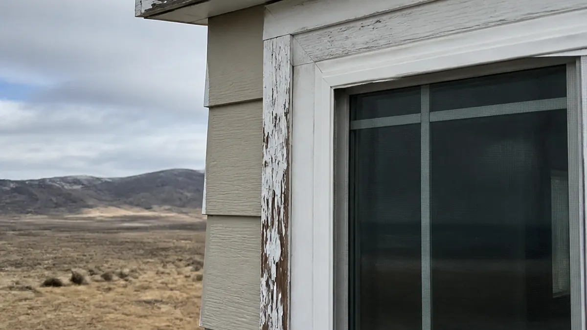 Weathered exterior trim before a repaint in Superior, Wyoming.